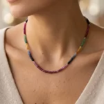 14 ayar altın rainbow (zümrüt,yakut,safir) taşlı kolye