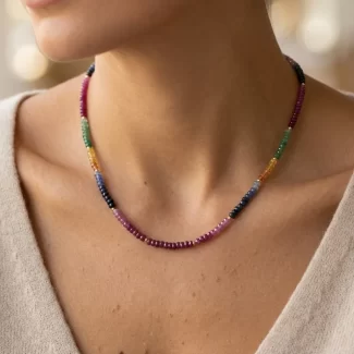 14 ayar altın rainbow (zümrüt,yakut,safir) taşlı kolye